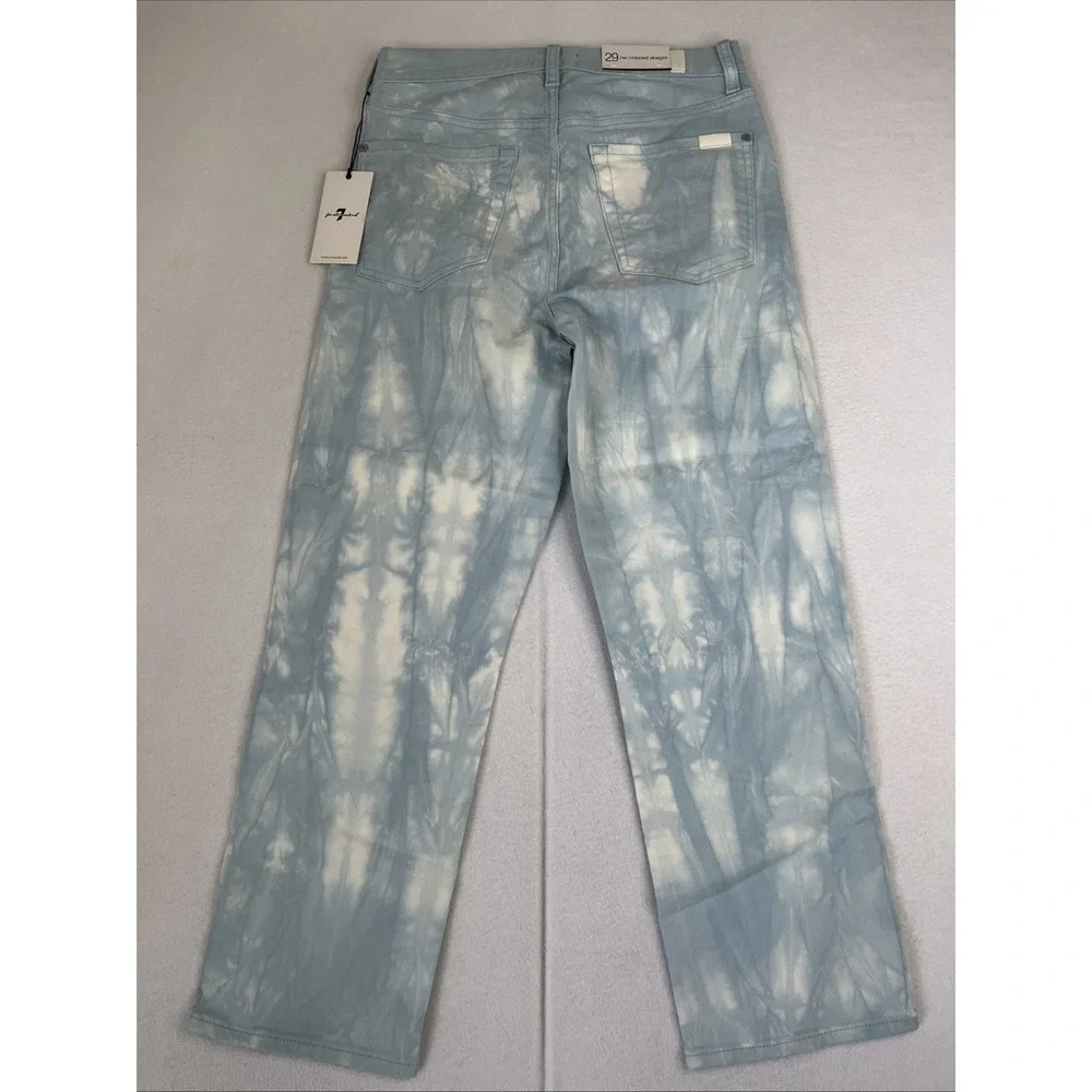7 For All Mankind High Waisted Cropped Straight Jeans Tie Dye Blue 29 7U305495